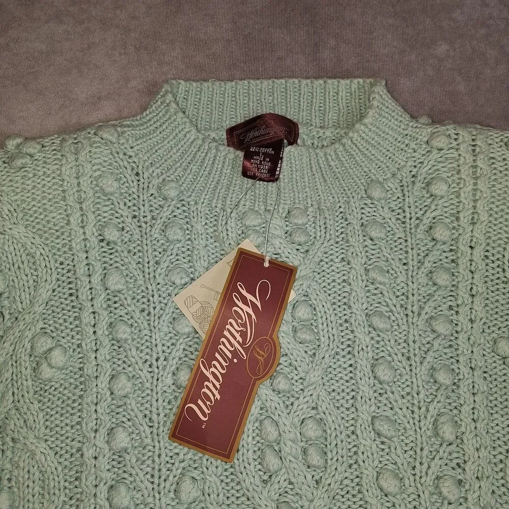 Vintage Worthington Large Blue Sweater Chunky Knit Cottagecore Shoulder Pads